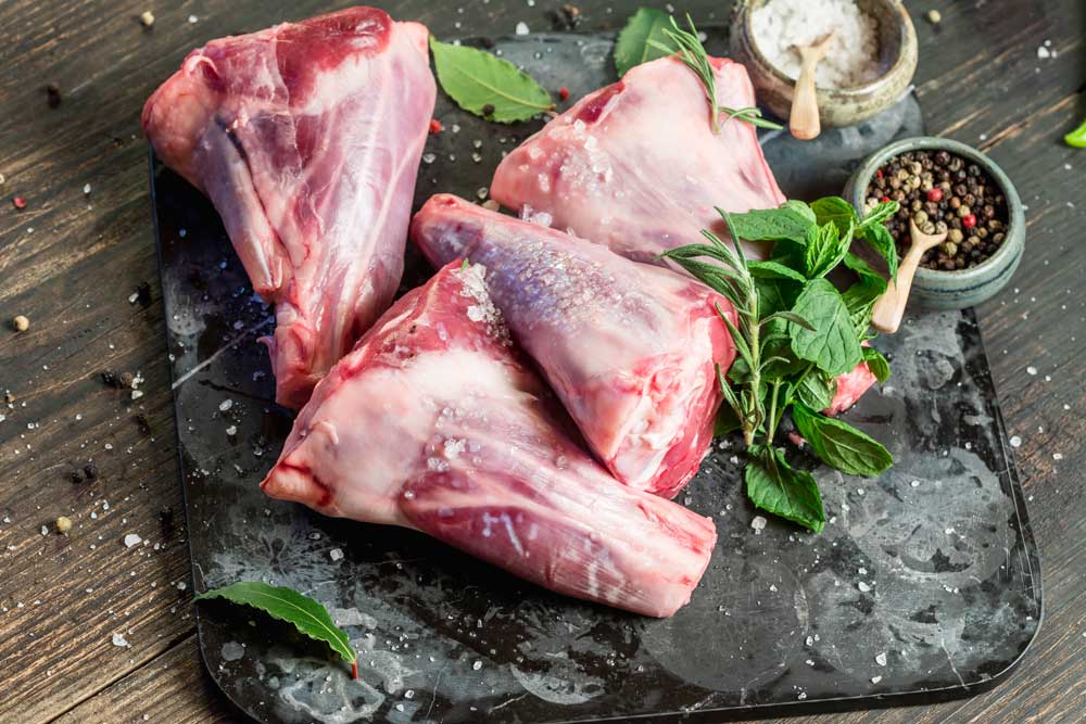 Raw fresh Lamb Meat shank and seasonings