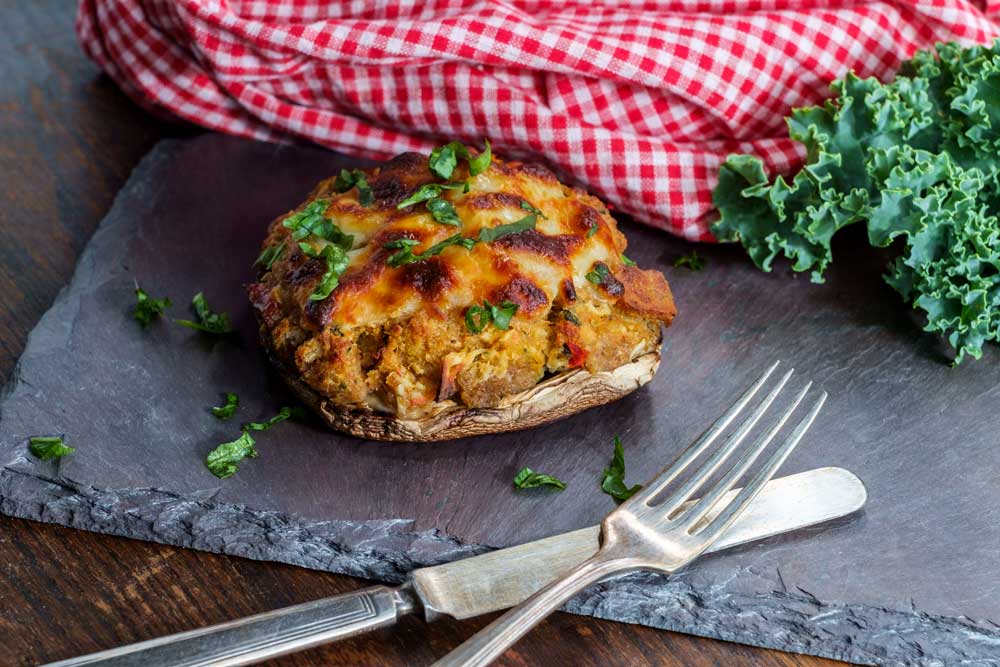 Seafood stuffed portabella mushrooms