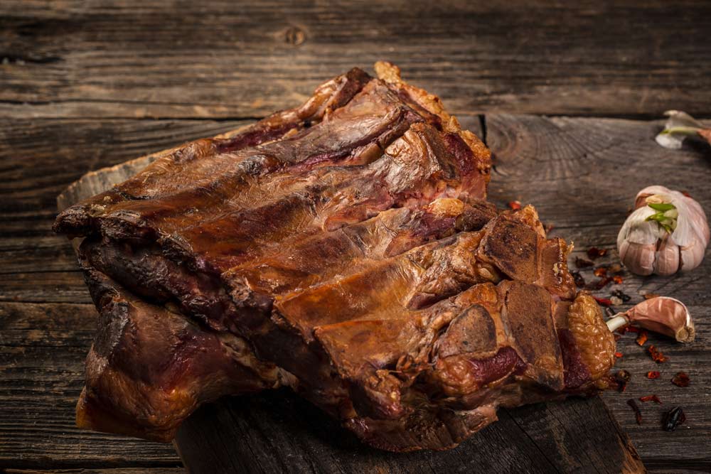 homemade smoked barbecue pork ribs ready to eat