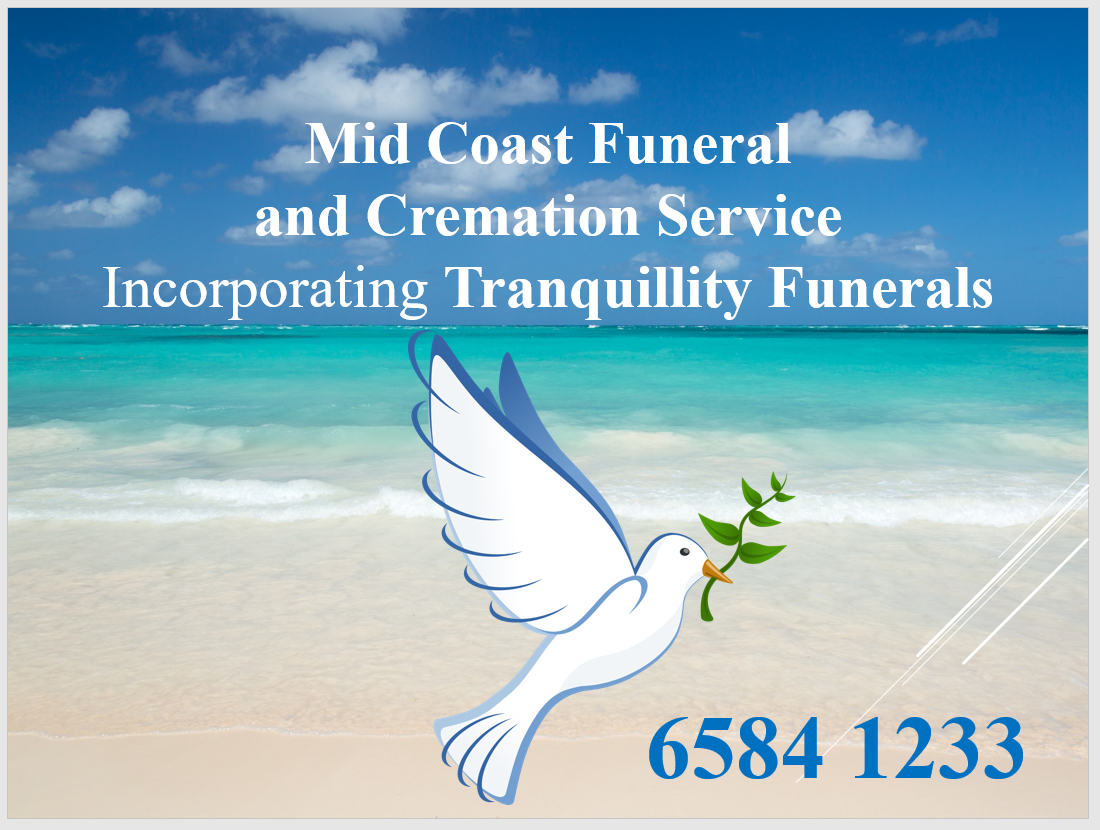 A white dove carrying an olive branch flies over a beach scene with the text 