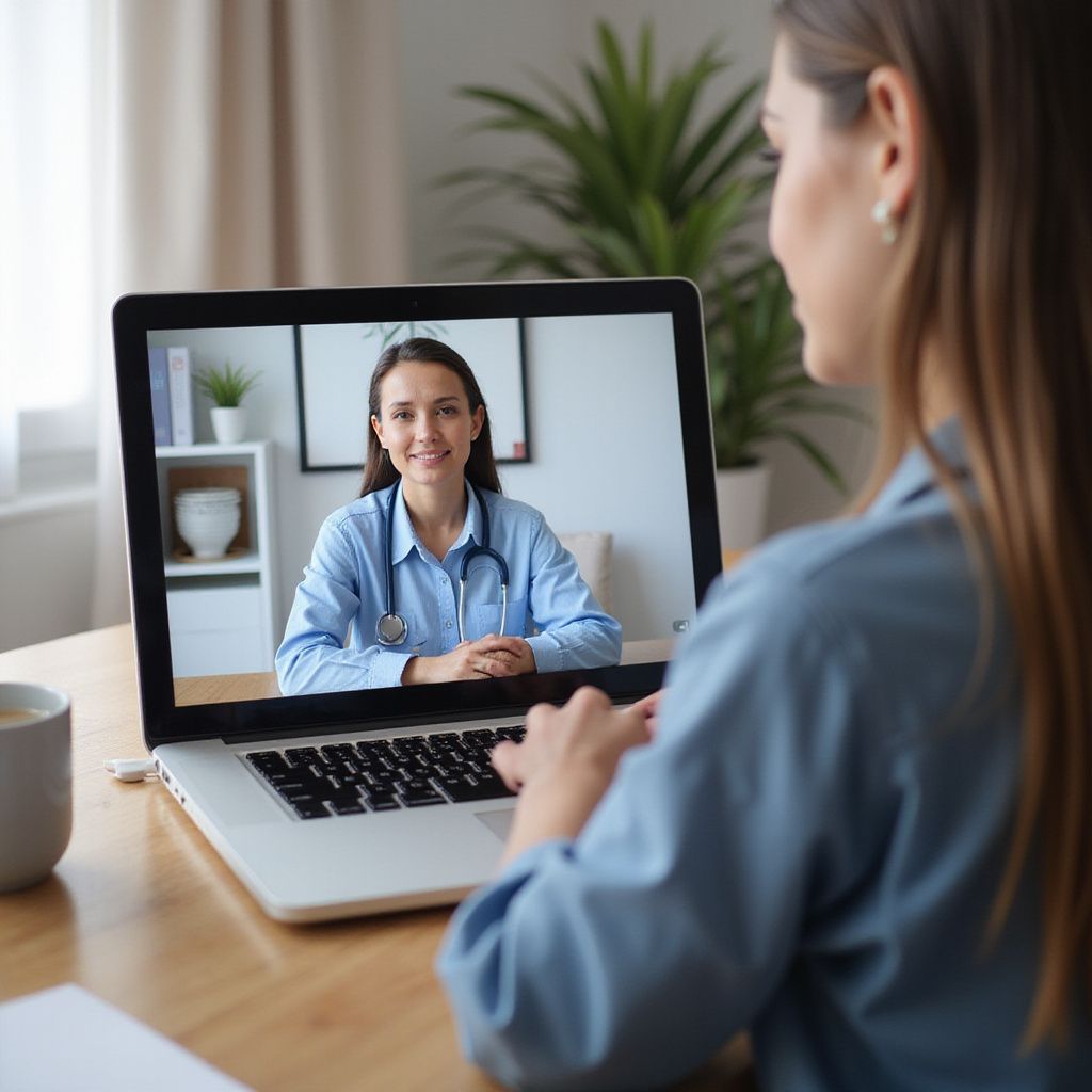 woman on a telehealth virtual call with another healthcare provider who has a stethoscope