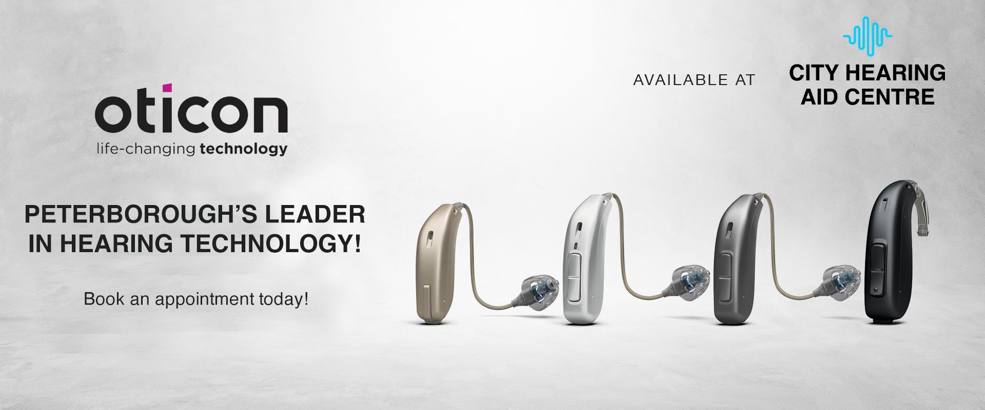 An advertisement for peterborough 's leader in hearing technology