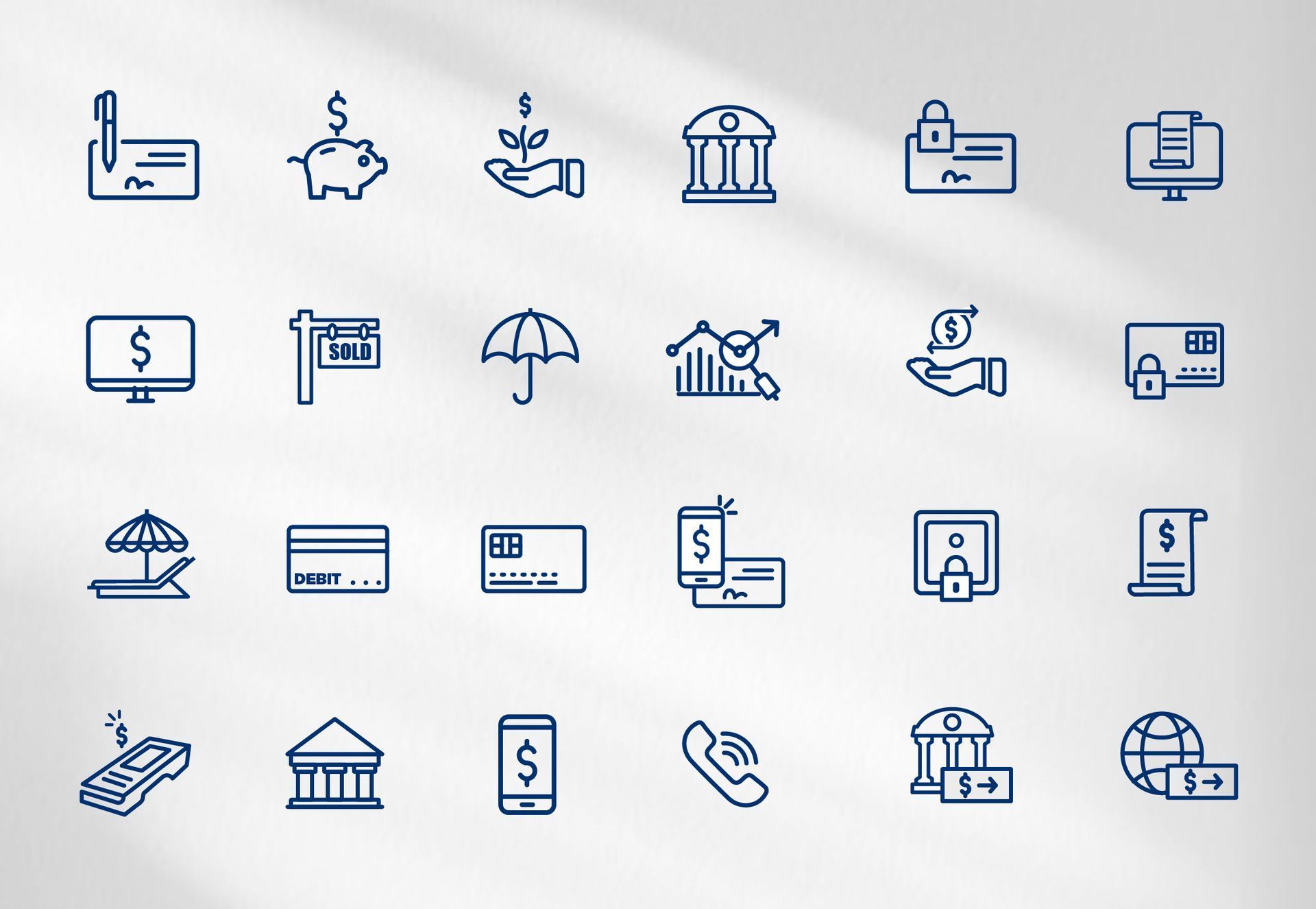 Collection of financial and banking icons.