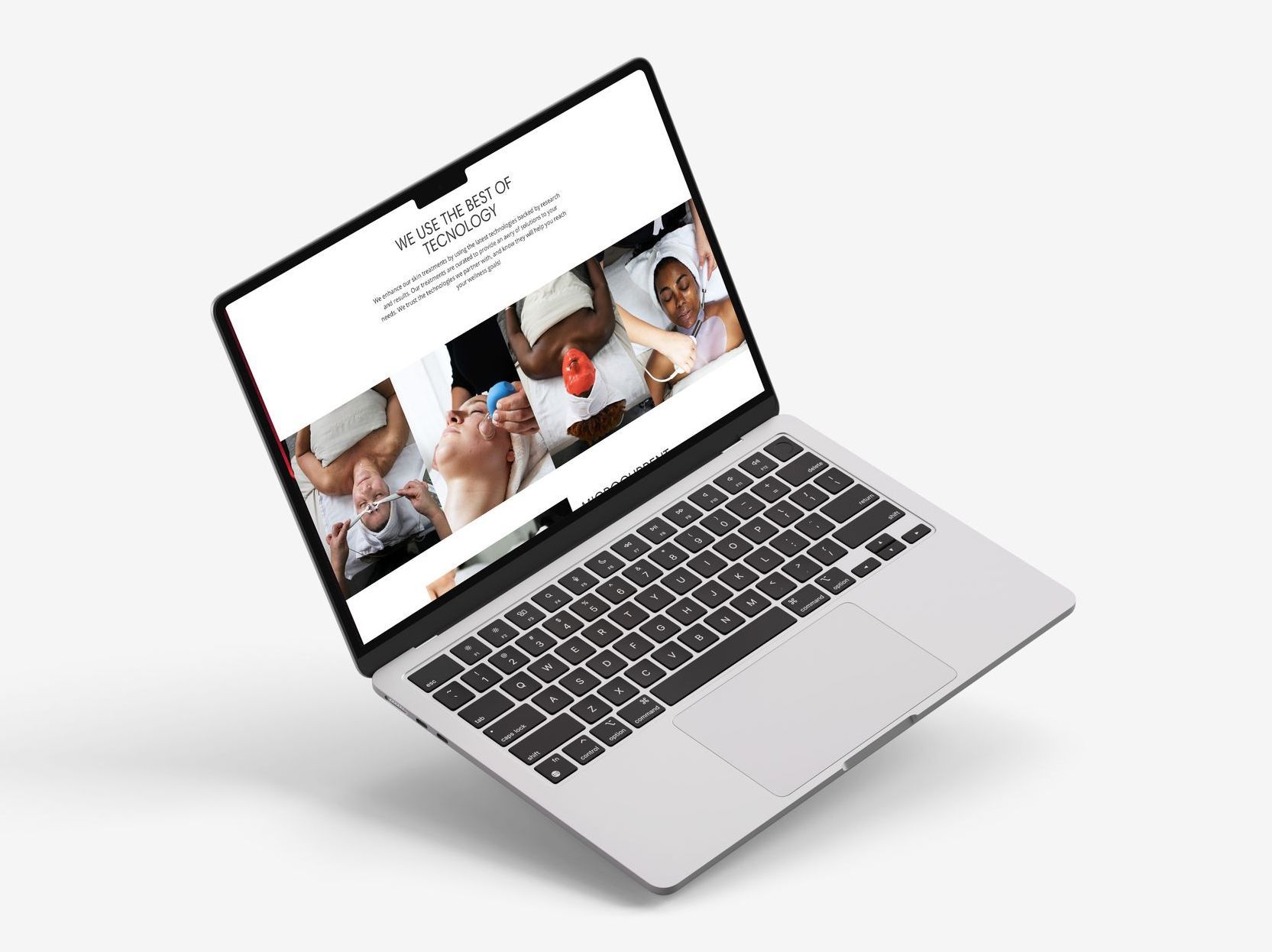 Laptop displaying website with photos of people.