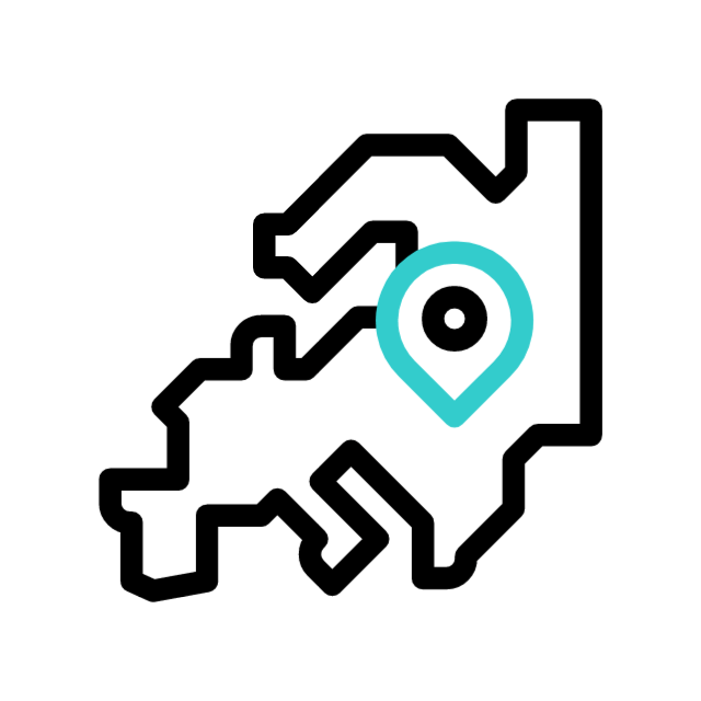 Map outline with a blue location marker.