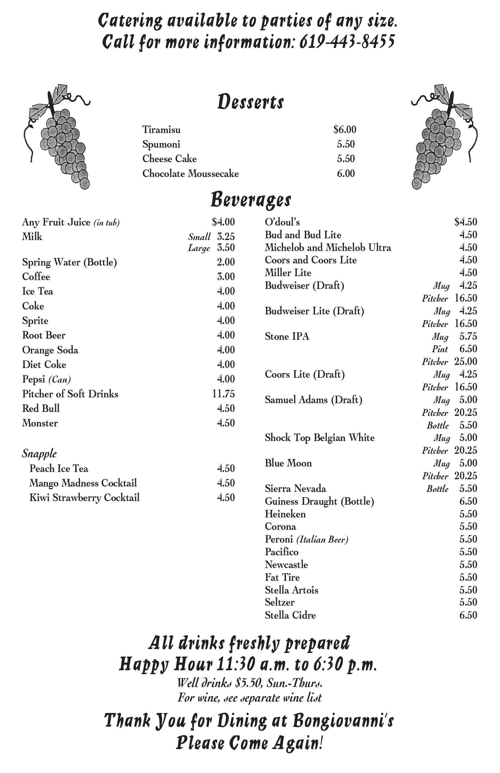 Bongiovanni’s Italian Restaurant, El Cajon, Pizza, Pasta, Steaks, Seafood