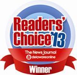 Readers’ Choice ’13 Winner badge for The News Journal of Delaware Online, red, white, and blue.