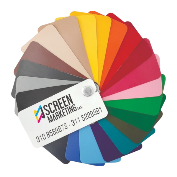 Abanico de muestras de color con diversos tonos de Screen Marketing.