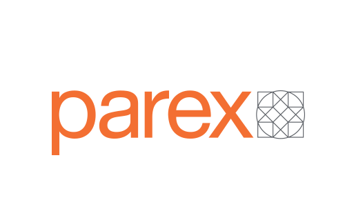 Logo for Parex, a brand. Features a stylized globe icon and the brand name.