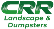 The logo for crr landscape and dumpsters is green and white.