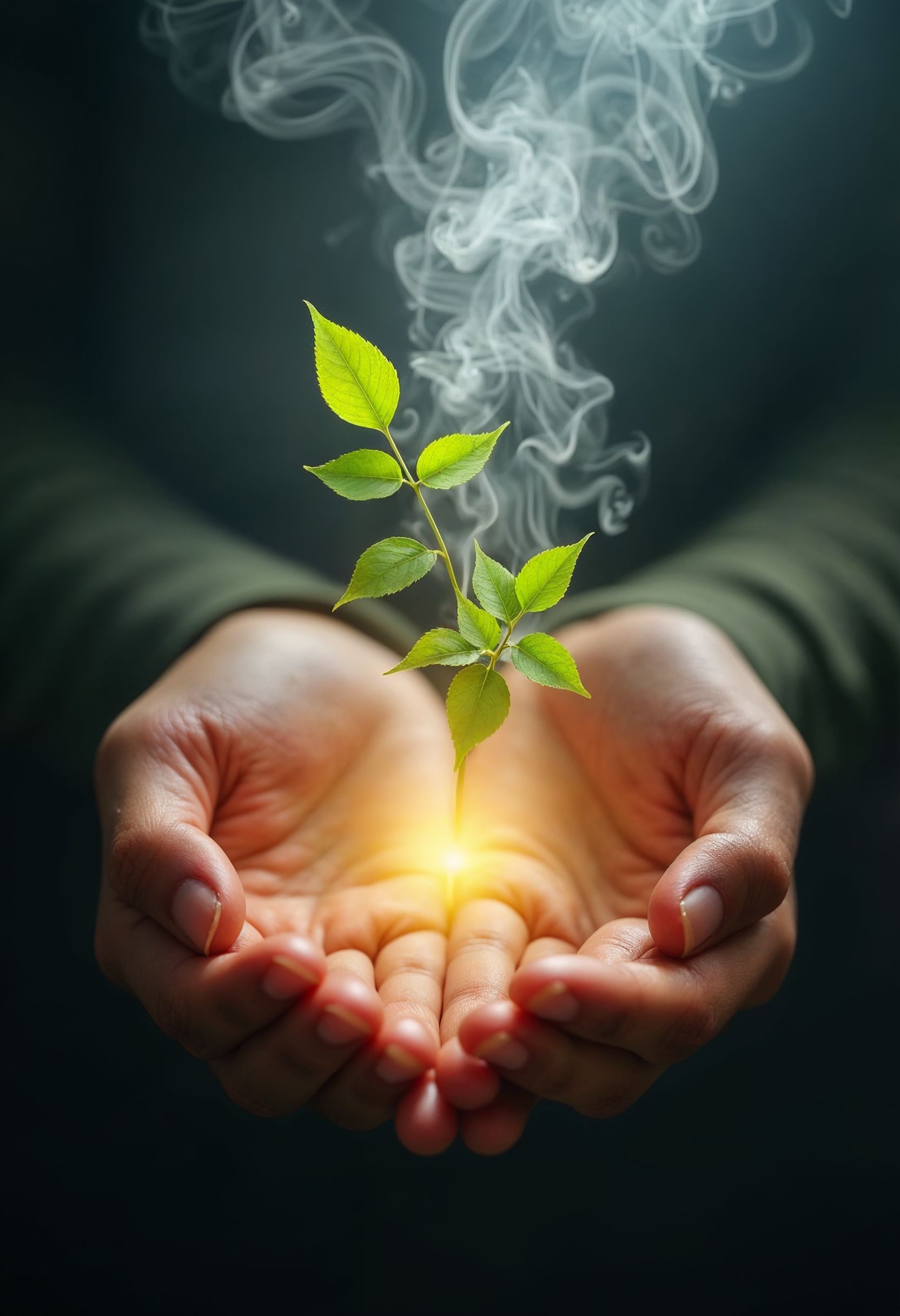 pair of hands holding a plant that is growing showing a natural remedy