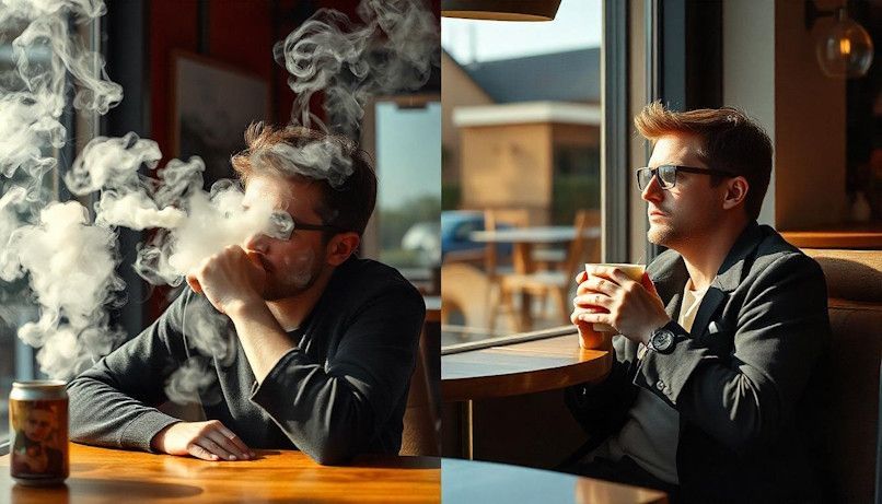 Man visualizing what it would be like to have a cigarette after having become a non smoker