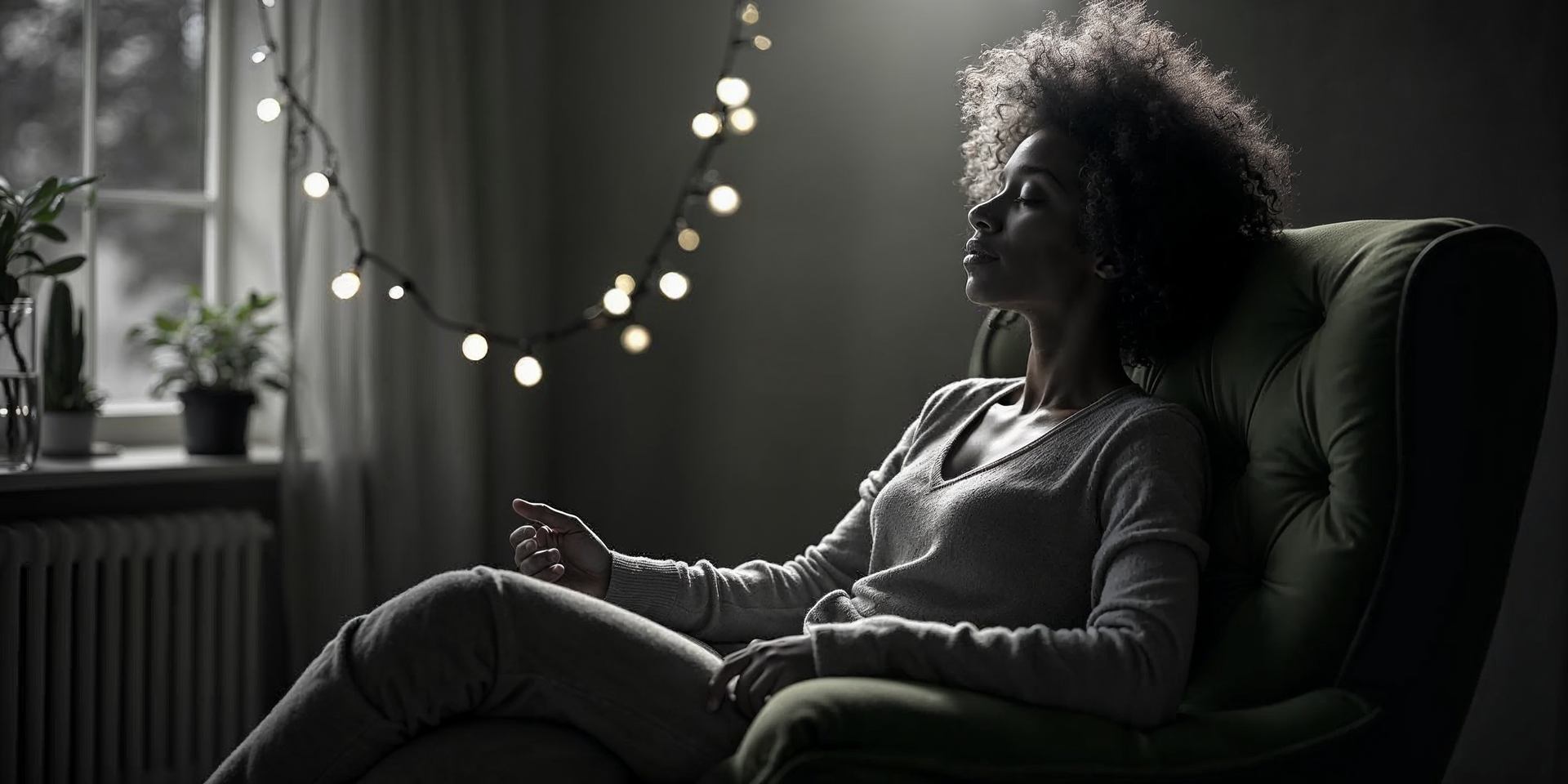 Woman practicing self hypnosis in the comfort of her own home