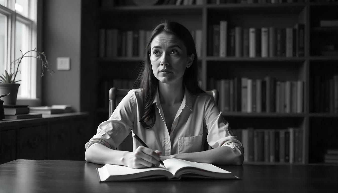 woman ready to take notes sitting at a desk