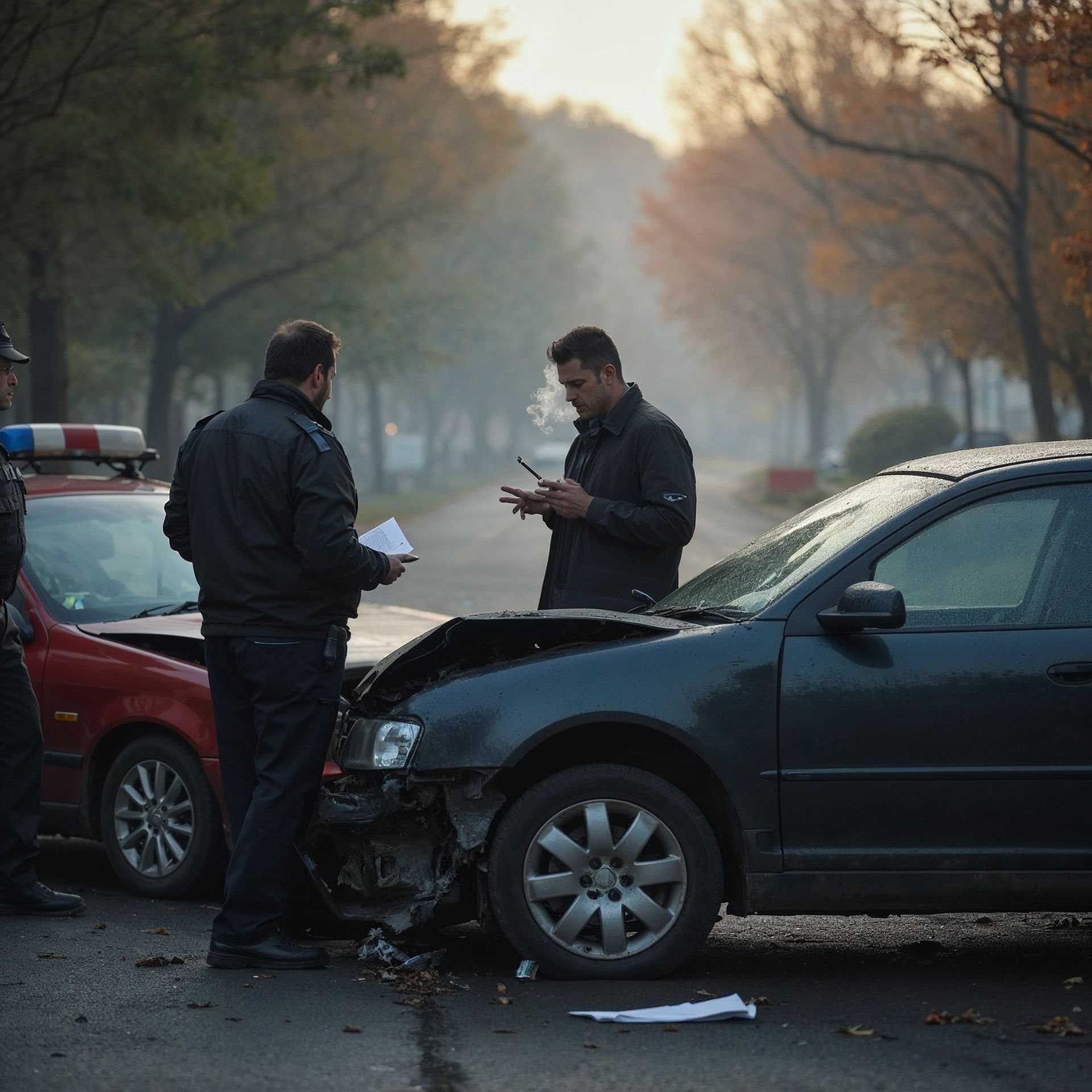man in a car accident smoking as he is under a lot of stress