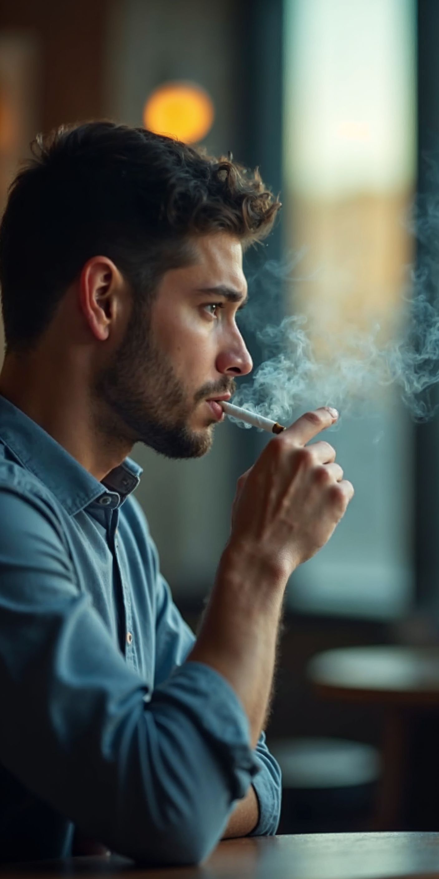 man smoking after a stressful day at work