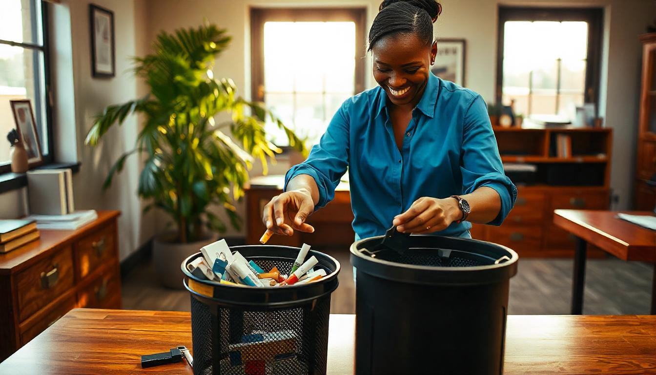 woman who is no longer a smoker throwing away her cigarettes