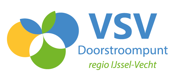 Logo for VSV Doorstroompunt regio IJssel-Vecht, featuring an abstract graphic of overlapping yellow, blue, and green shapes.