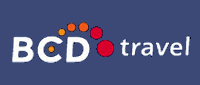 The bcd travel logo is on a blue background