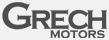 A black and white logo for grech motors on a white background.