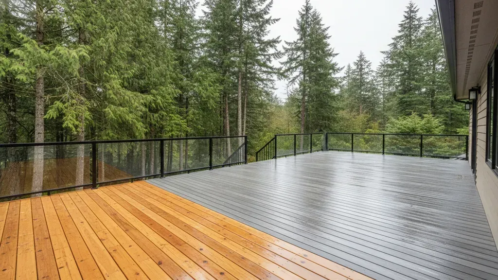 Composite and natural lumber deck surfaces at a Western Washington home