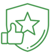 A shield with a thumbs up and a star on it.