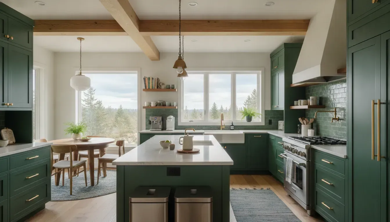 Remodeled residential kitchen in western Washington with custom cabinetry and island