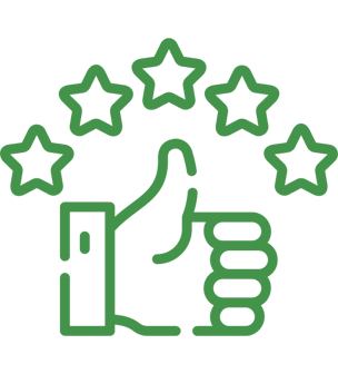 An icon of a hand giving a thumbs up with stars around it.