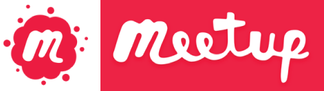 Meetup logo in red and white with the stylized “Meetup” wordmark and icon.