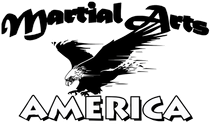 Martial Arts America logo with black eagle and bold text on white background