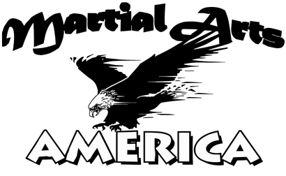 Martial Arts America logo with black eagle and bold text on white background