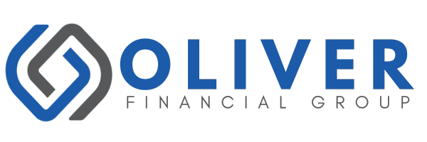 The logo for oliver financial group is blue and white.