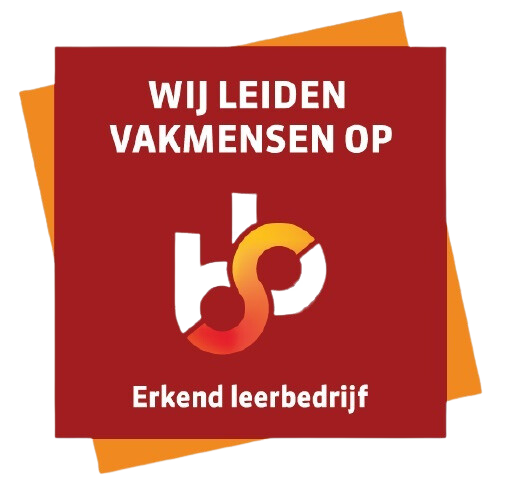 A logo for wij leiden vakmensen op erkend leerbedrijf
