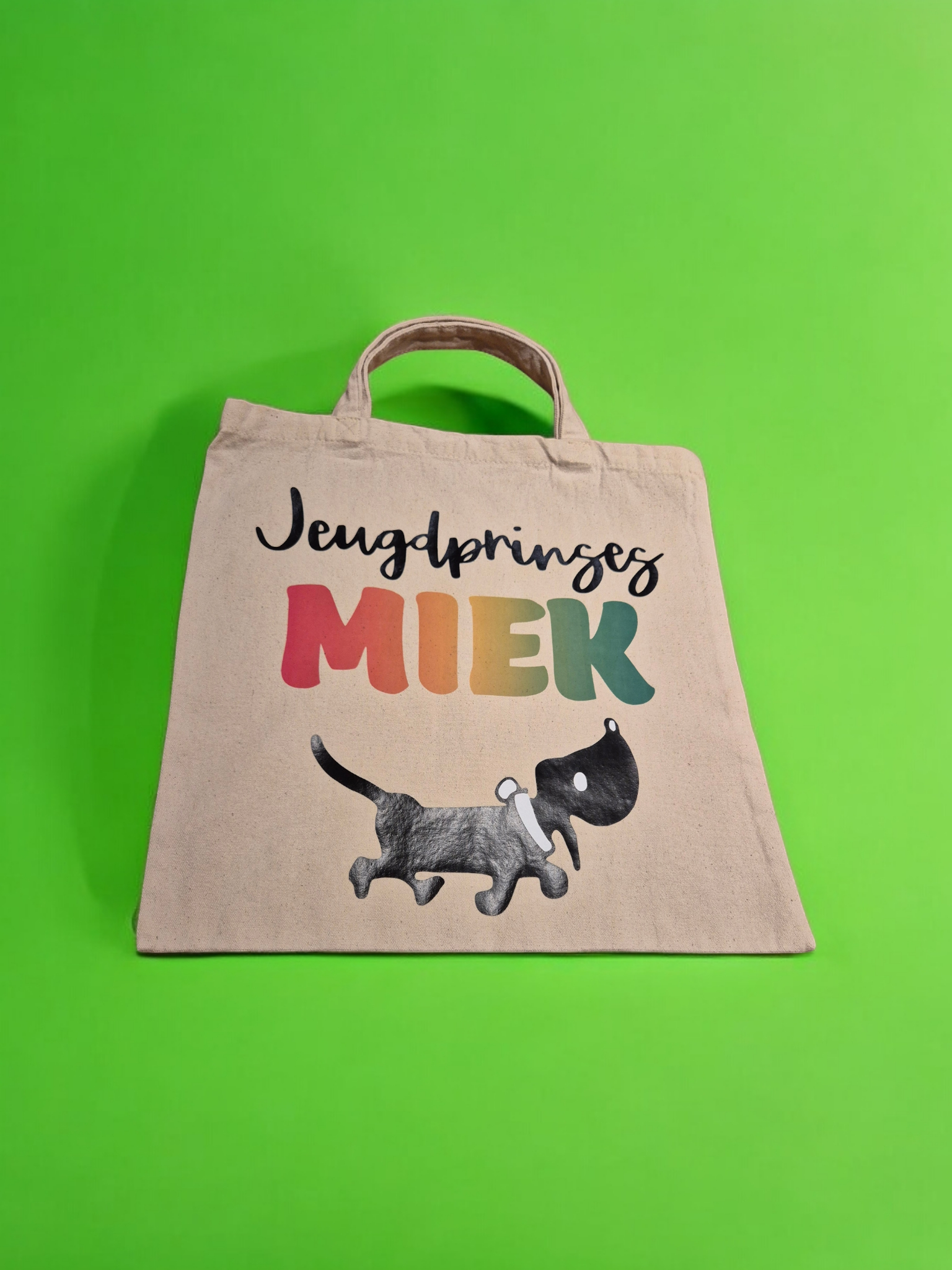 Beige draagtas met de tekst 