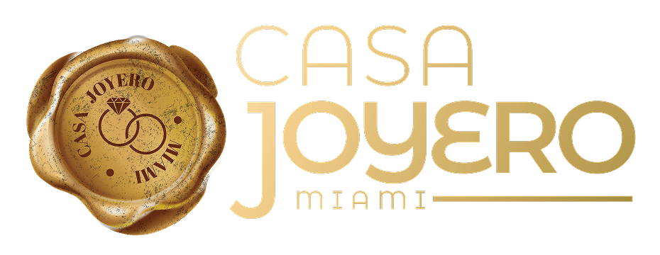 Logo for Casa Joyero Miami featuring a wax seal with rings and the name in gold.