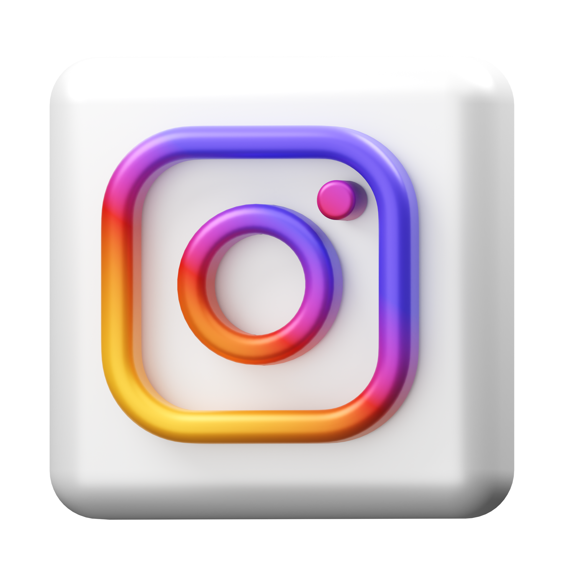 A 3D, rounded square icon of the Instagram logo with a colorful gradient line art design on a white background.