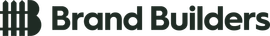 Logo for Brand Builders, featuring a stylized letter B composed of vertical fence-like slats in dark green.