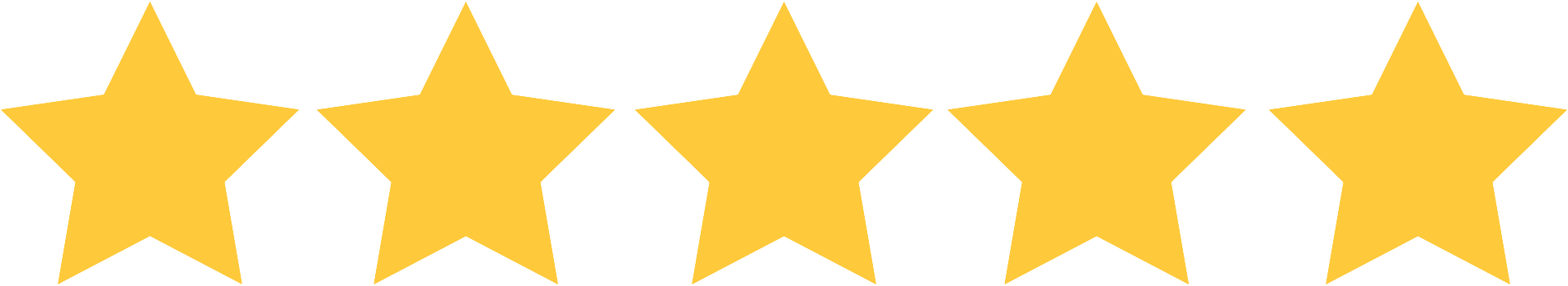 Five gold stars in a horizontal row, representing a five-star rating.