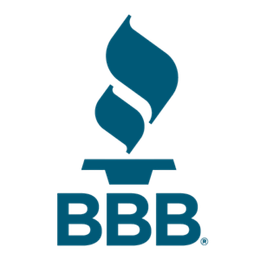 BBB Accredited Business logo in blue and white with torch icon