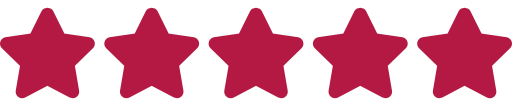 Five magenta stars in a row on a white background