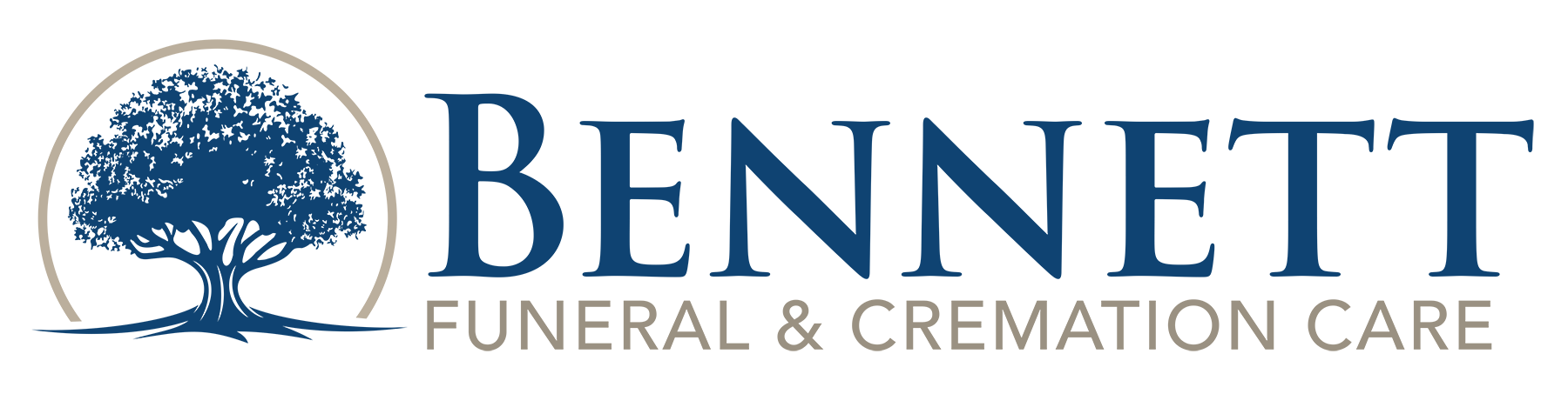 Bennett Funeral Home & Crematory logo with blue tree icon and navy text on white background
