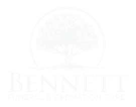 Bennett Funeral & Cremation Care logo with a white tree and pale gray text on a white background