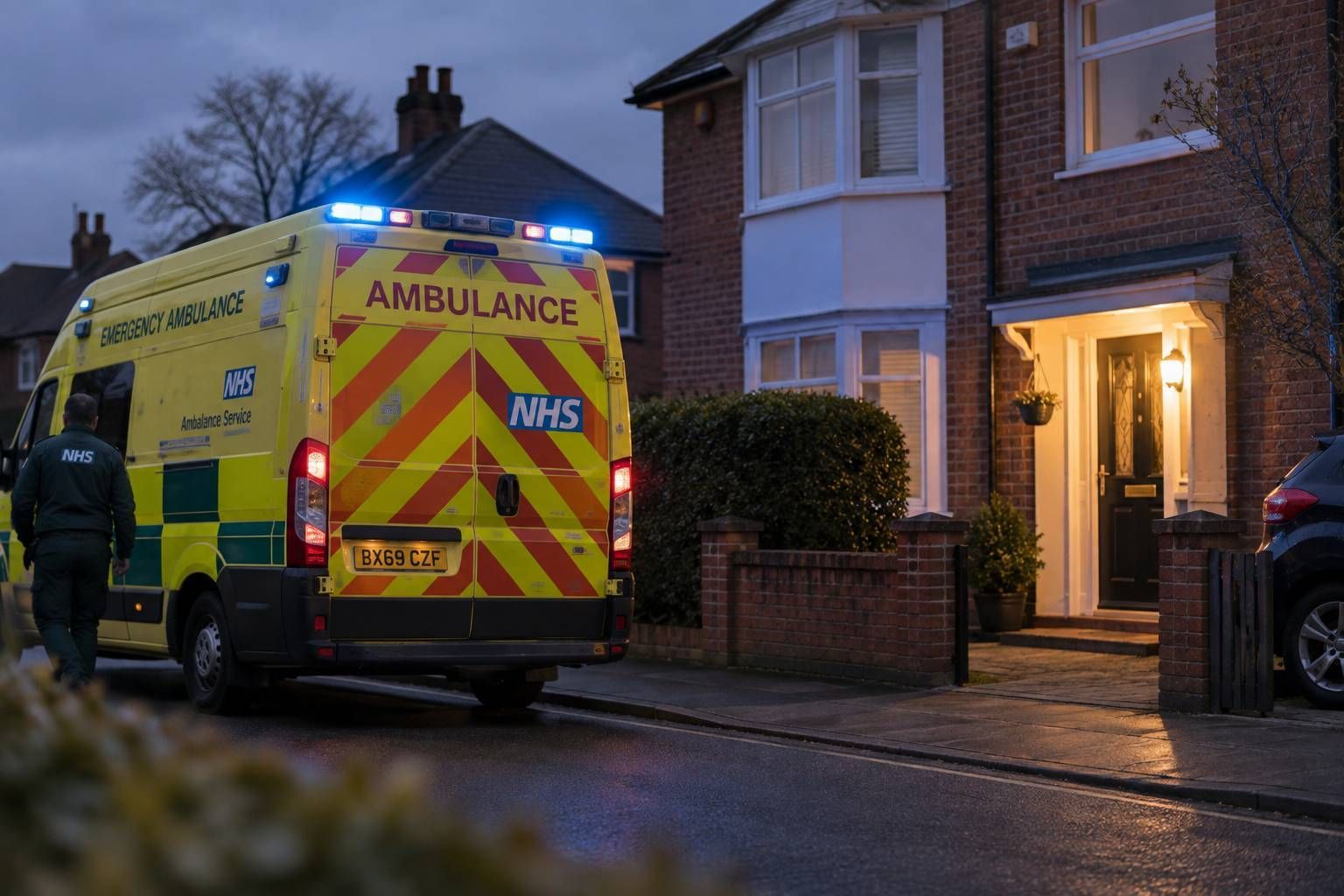 NHS ambulance outside a British home following a sudden or unexpected death