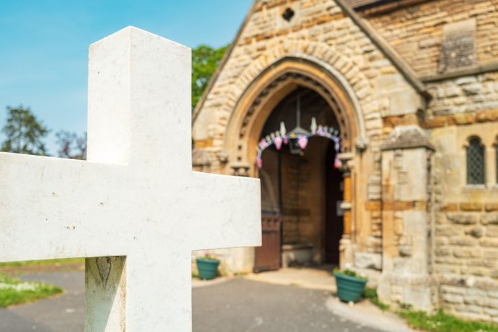 Marble crucifix seen outside an English church