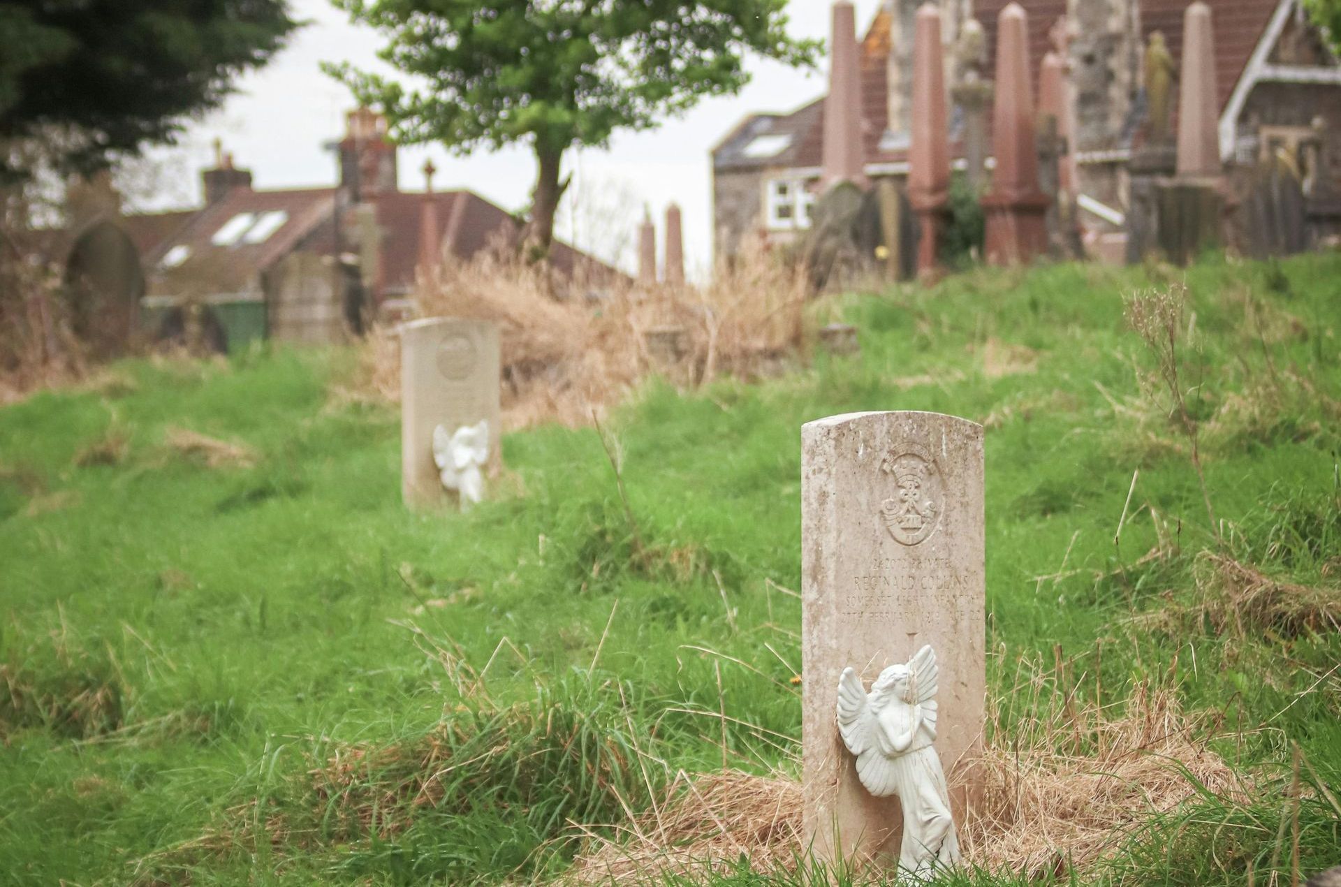 Gravestones with angel statuettes