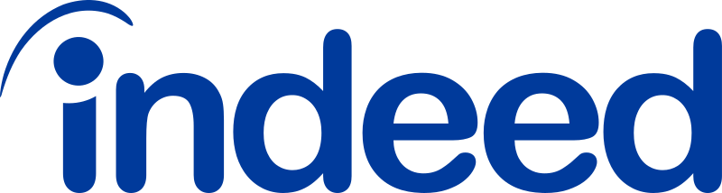 Indeed logo in blue text with a stylized blue arc above the