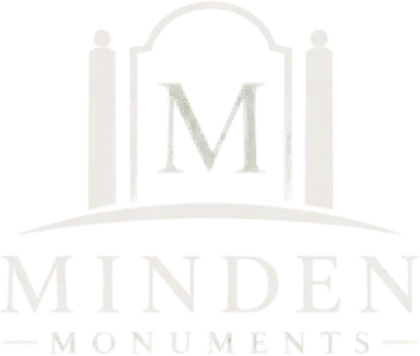 Minden Monuments logo with stylized gray monument and letter M above the company name