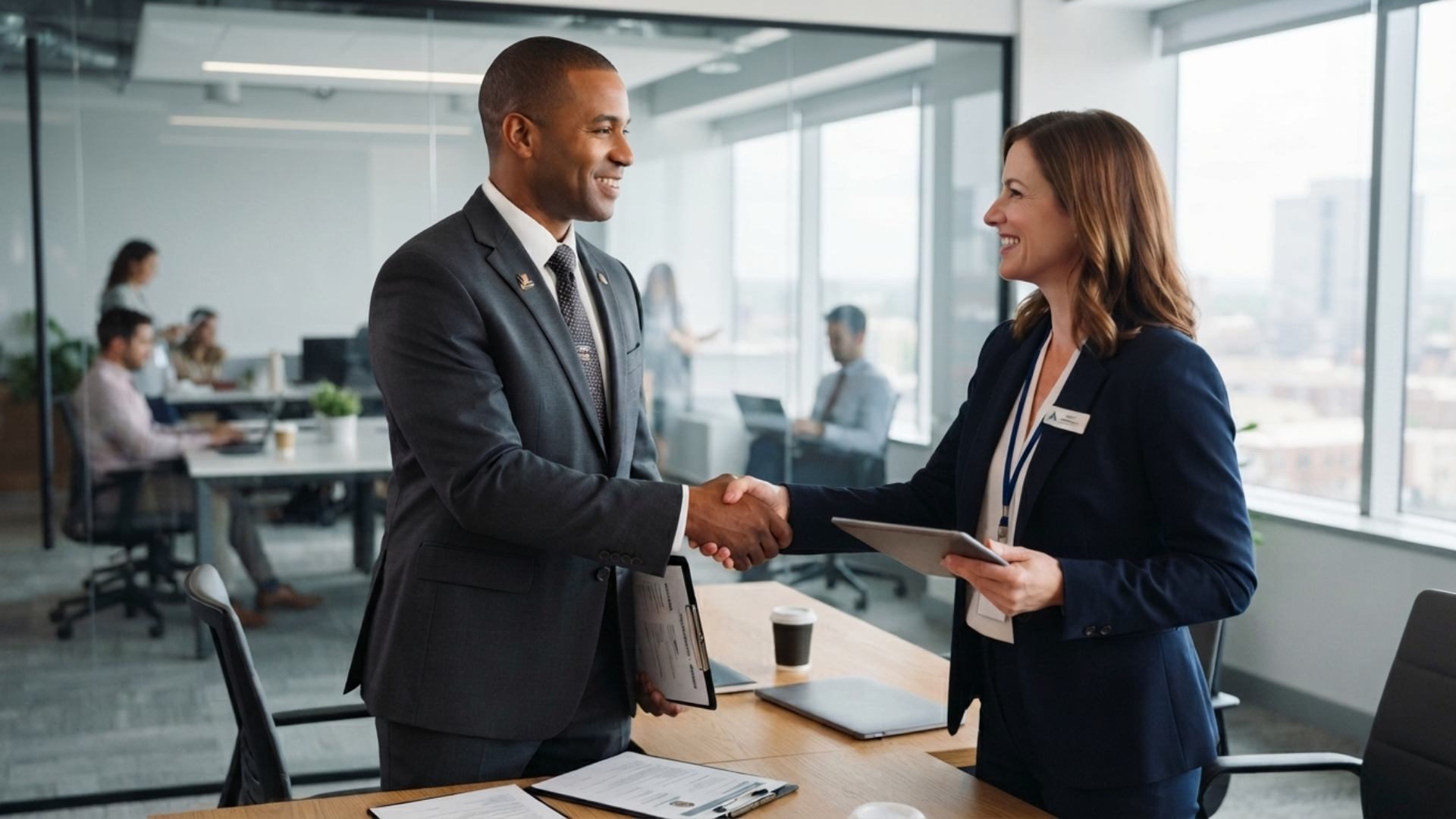 Veteran job placement meeting with employer