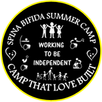 black and white sign that says working to be independent, camp that love built.