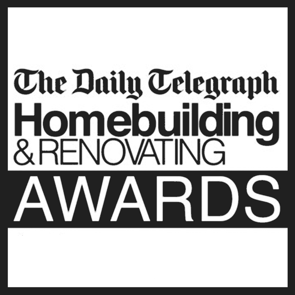 The Daily Telegraph Homebuilding & Renovating Awards logo with black text on a white and black background.